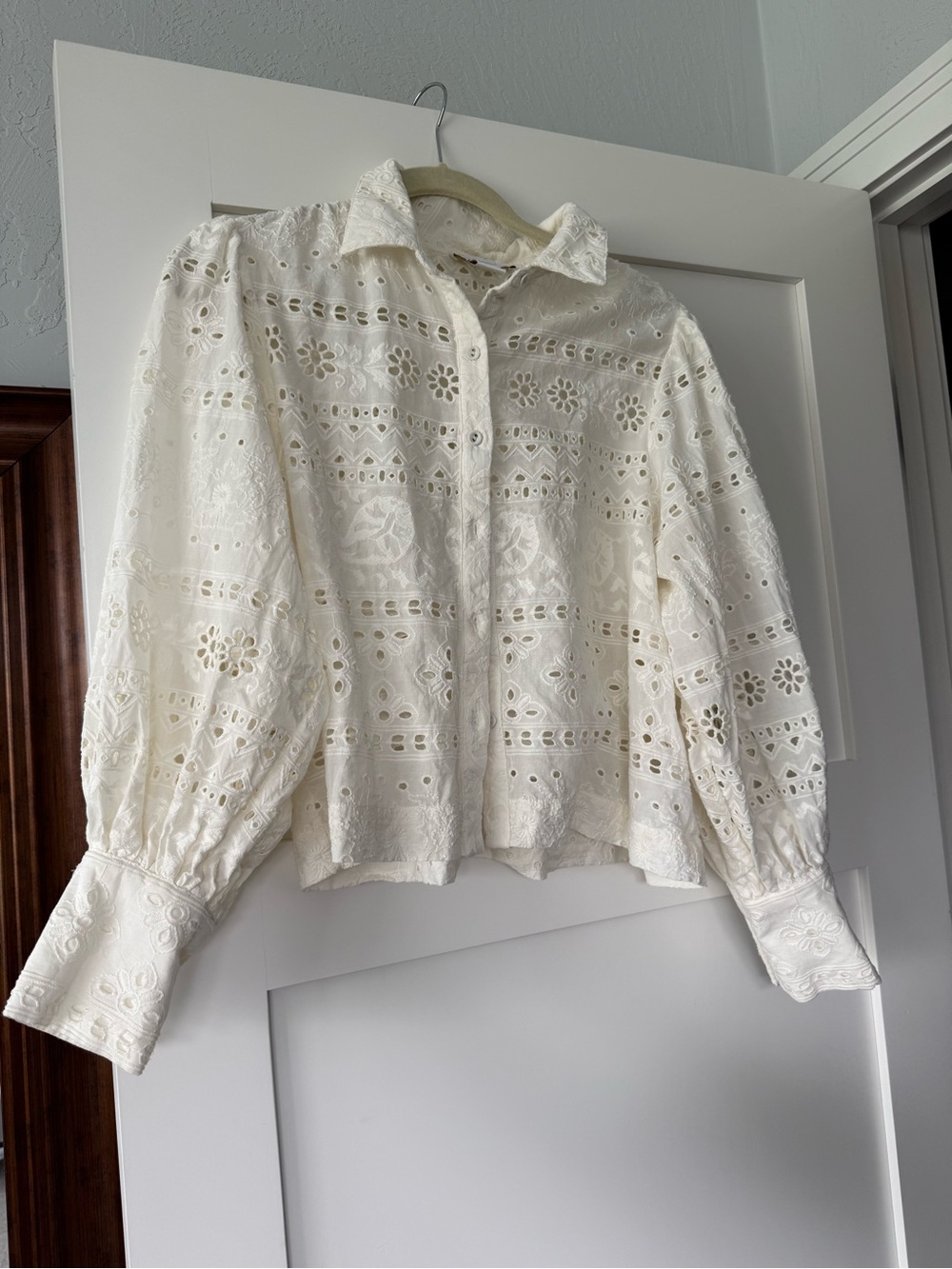 House of Harlow 1960 Cream Eyelet Lace Button-Up